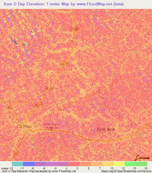 Xom U Dap,Vietnam Elevation Map