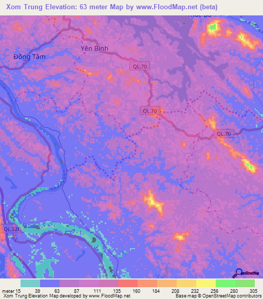 Xom Trung,Vietnam Elevation Map