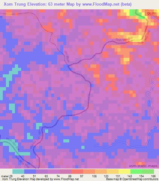 Xom Trung,Vietnam Elevation Map