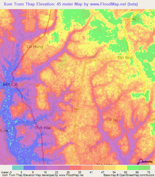 Xom Trum Thap,Vietnam Elevation Map