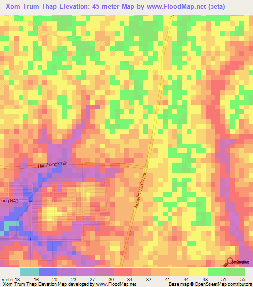 Xom Trum Thap,Vietnam Elevation Map