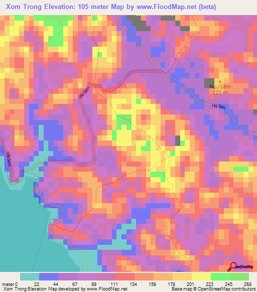 Xom Trong,Vietnam Elevation Map