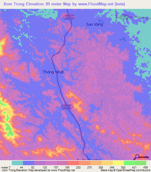 Xom Trong,Vietnam Elevation Map