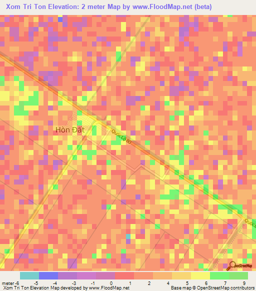 Xom Tri Ton,Vietnam Elevation Map