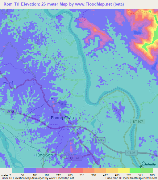 Xom Tri,Vietnam Elevation Map