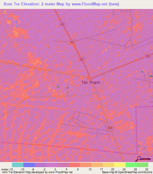 Xom Tre,Vietnam Elevation Map