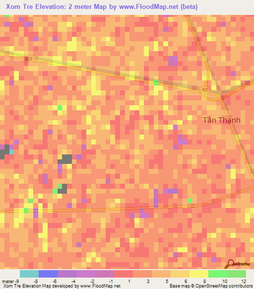 Xom Tre,Vietnam Elevation Map