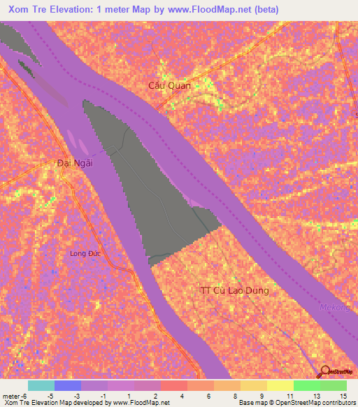 Xom Tre,Vietnam Elevation Map