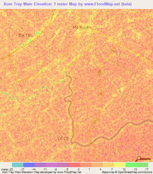 Xom Tray Mam,Vietnam Elevation Map