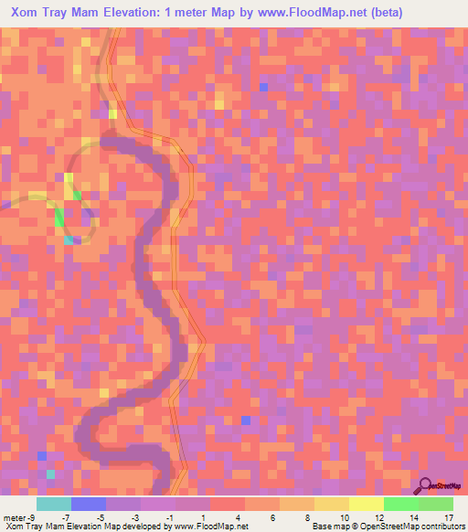 Xom Tray Mam,Vietnam Elevation Map