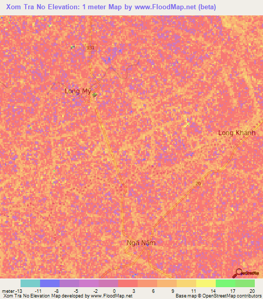 Xom Tra No,Vietnam Elevation Map