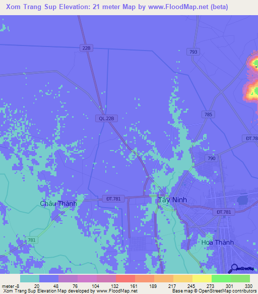 Xom Trang Sup,Vietnam Elevation Map