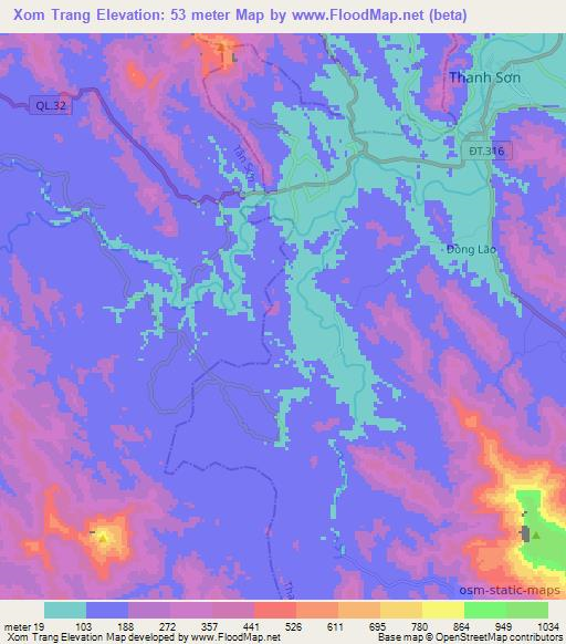 Xom Trang,Vietnam Elevation Map