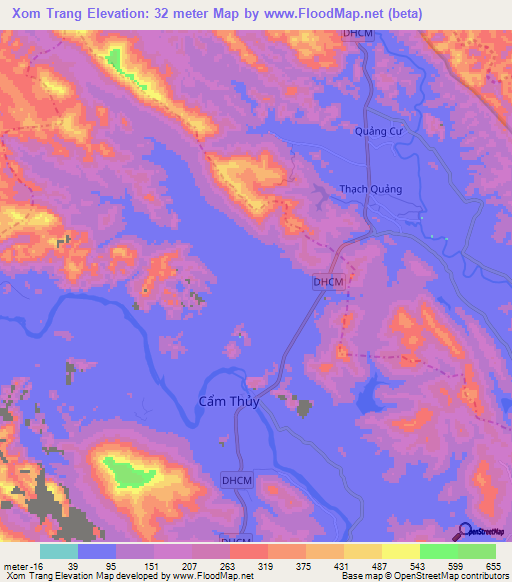 Xom Trang,Vietnam Elevation Map