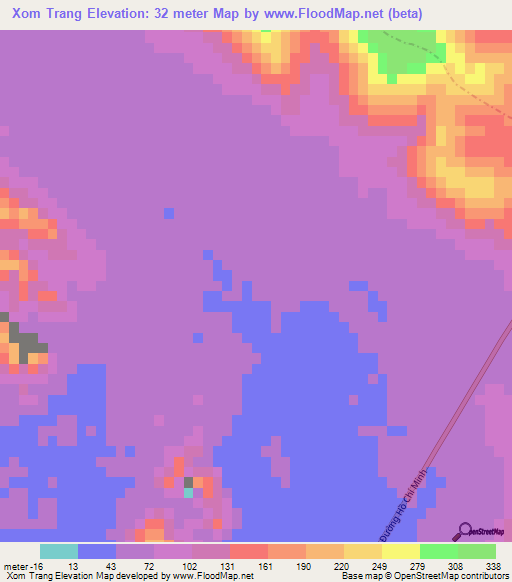 Xom Trang,Vietnam Elevation Map