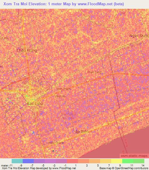 Xom Tra Moi,Vietnam Elevation Map