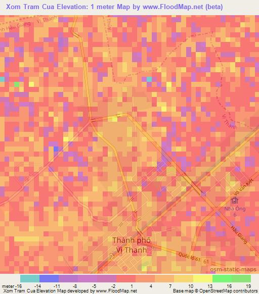 Xom Tram Cua,Vietnam Elevation Map