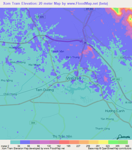 Elevation of Xom Tram,Vietnam Elevation Map, Topography, Contour