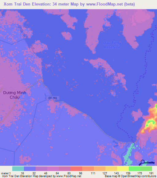 Xom Trai Den,Vietnam Elevation Map