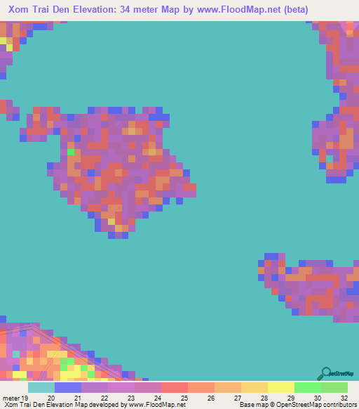 Xom Trai Den,Vietnam Elevation Map