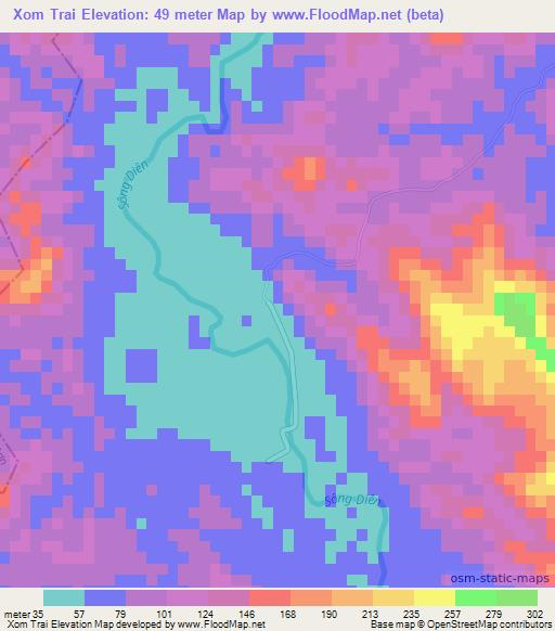 Xom Trai,Vietnam Elevation Map