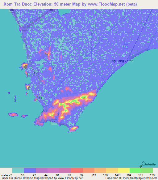 Xom Tra Duoc,Vietnam Elevation Map