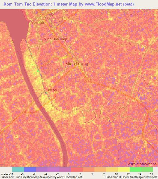 Xom Tom Tac,Vietnam Elevation Map
