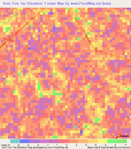 Xom Tom Tac,Vietnam Elevation Map