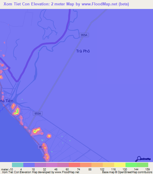 Xom Tiet Con,Vietnam Elevation Map