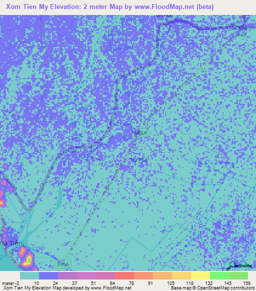 Xom Tien My,Vietnam Elevation Map