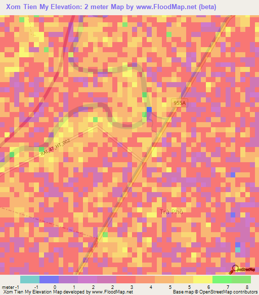 Xom Tien My,Vietnam Elevation Map