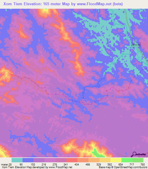 Xom Tiem,Vietnam Elevation Map