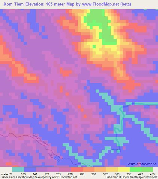 Xom Tiem,Vietnam Elevation Map