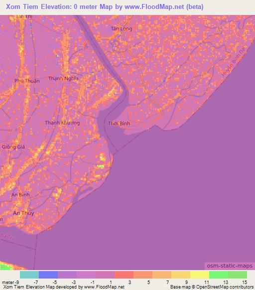 Xom Tiem,Vietnam Elevation Map