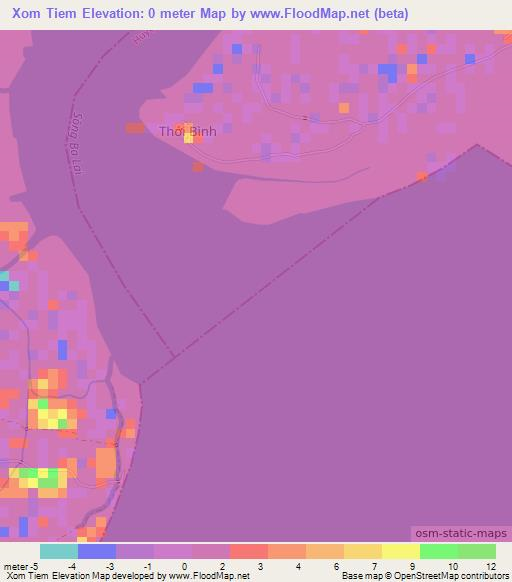 Xom Tiem,Vietnam Elevation Map