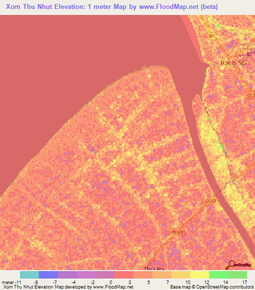 Xom Thu Nhut,Vietnam Elevation Map