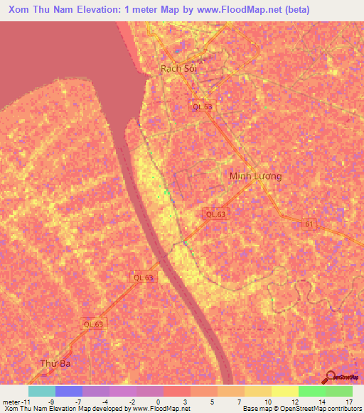 Xom Thu Nam,Vietnam Elevation Map