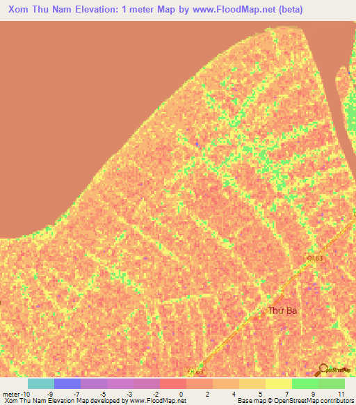 Xom Thu Nam,Vietnam Elevation Map