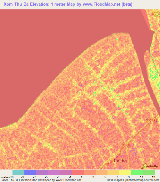 Xom Thu Ba,Vietnam Elevation Map