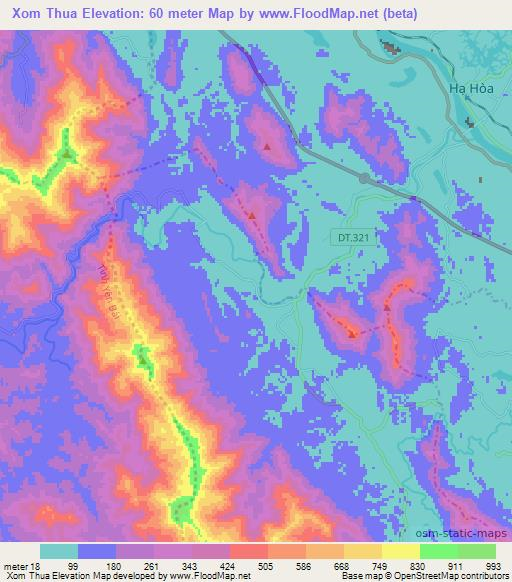 Xom Thua,Vietnam Elevation Map