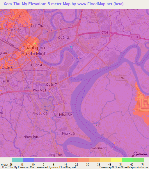 Xom Thu My,Vietnam Elevation Map