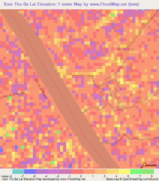 Xom Thu Ba Lai,Vietnam Elevation Map