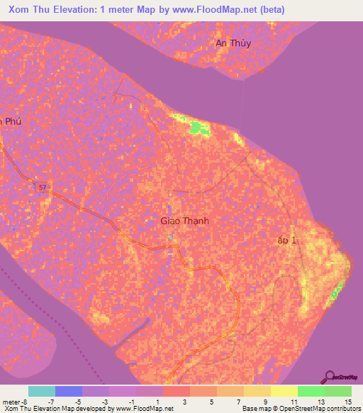 Xom Thu,Vietnam Elevation Map