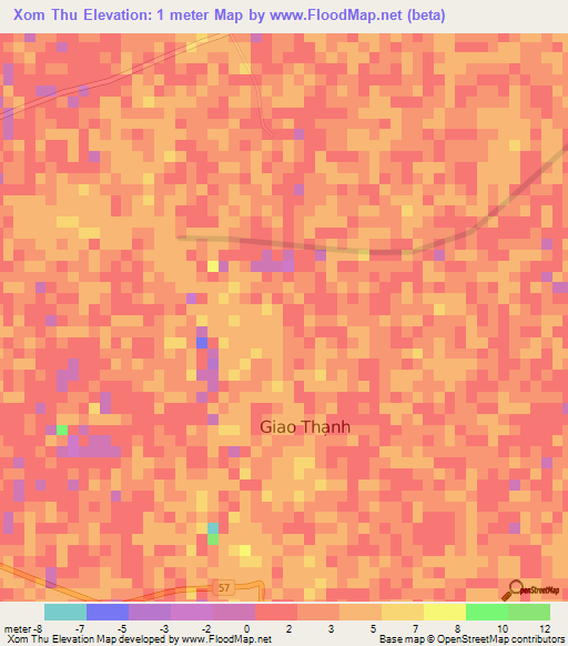 Xom Thu,Vietnam Elevation Map