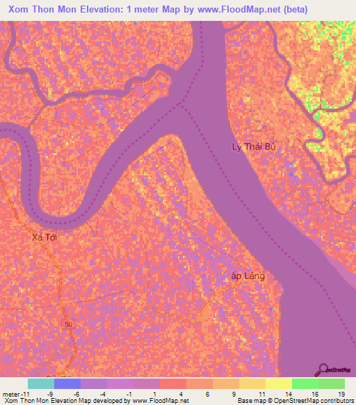 Xom Thon Mon,Vietnam Elevation Map