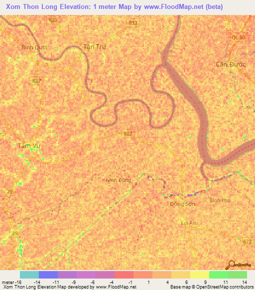 Xom Thon Long,Vietnam Elevation Map