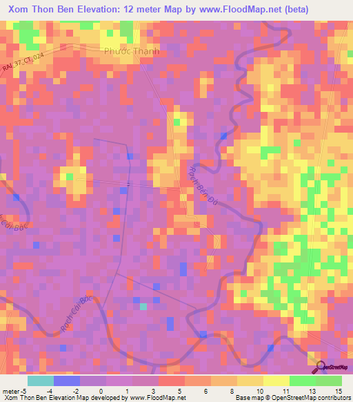 Xom Thon Ben,Vietnam Elevation Map