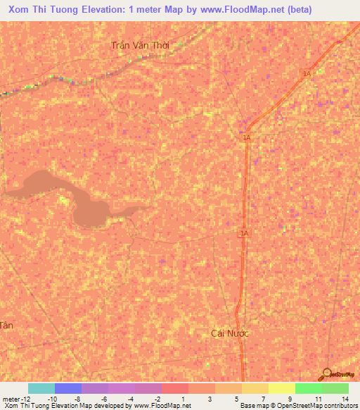 Xom Thi Tuong,Vietnam Elevation Map