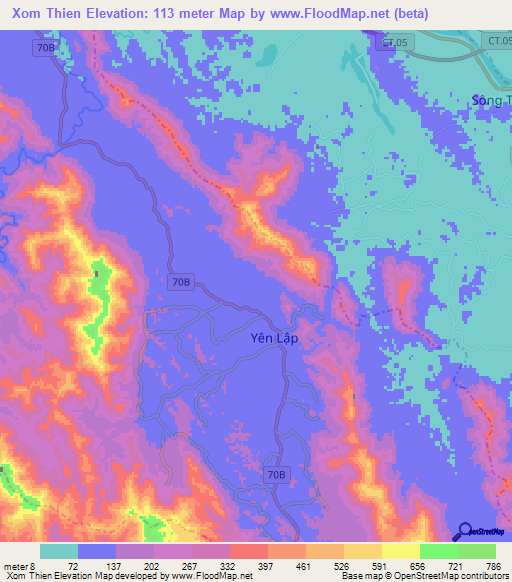 Xom Thien,Vietnam Elevation Map