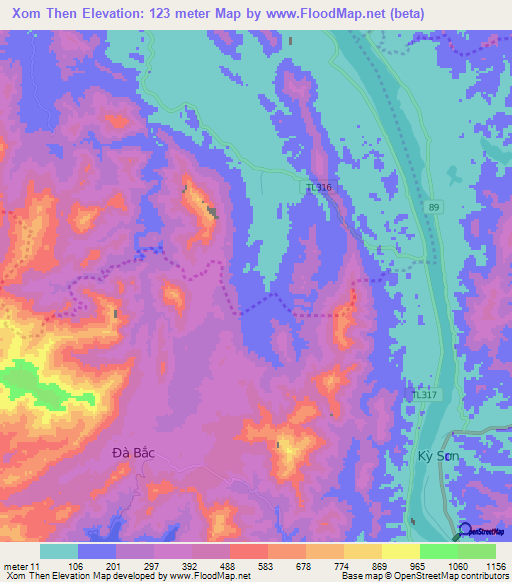 Xom Then,Vietnam Elevation Map